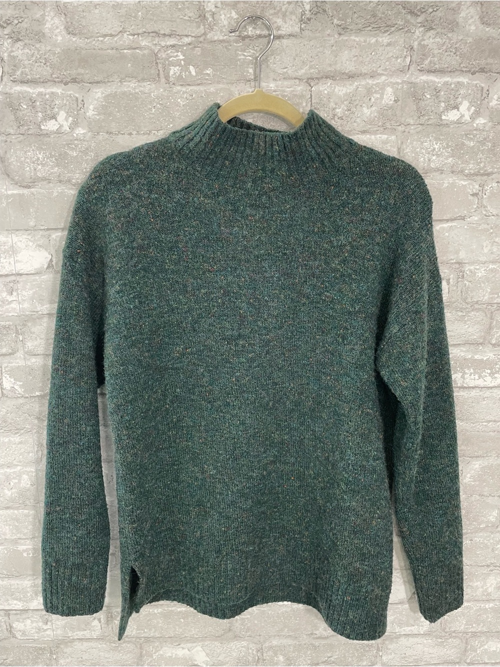 Well Worn Green Donegal Tweed Mock Neck Sweater